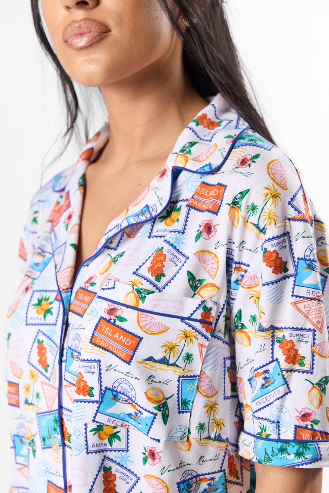 Under the Stars Postcards Short Sleeve Pajama Top FINAL SALE Product Image
