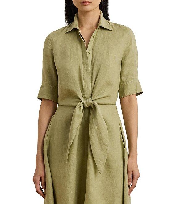 Lauren Ralph Lauren Point Collar Elbow Length Buttoned Cuff Sleeves Midi Dress Product Image