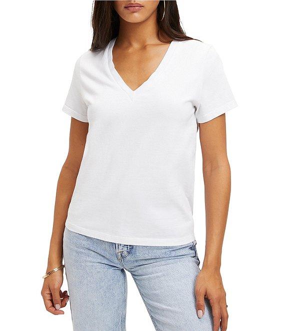 Good American Heritage V-Neck Short Sleeve Relaxed Fit Knit Tee Product Image