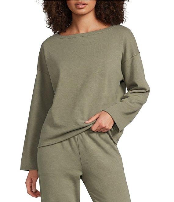 Eileen Fisher Organic Cotton Terry Bateau Neck Long Sleeve Boxy Top Product Image