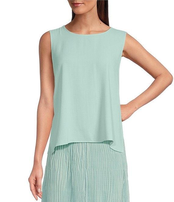 Eileen Fisher Silk Georgette Crepe Crew Neck Sleeveless Shell Tank Product Image