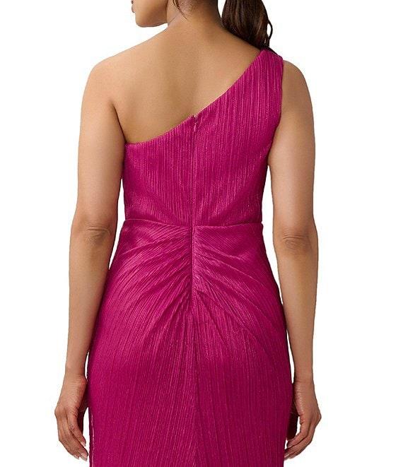 Adrianna Papell One Shoulder Metallic Knit Sleeveless Front Ruched Gown Product Image