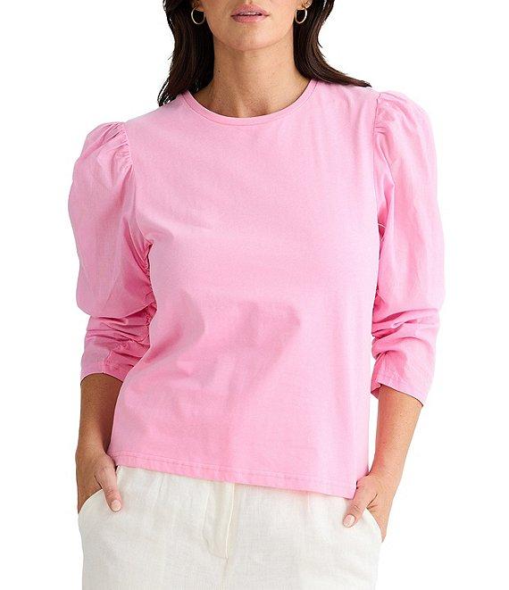 Brave + True 3/4 Gathered Puff Sleeve Crew Neck Top Product Image