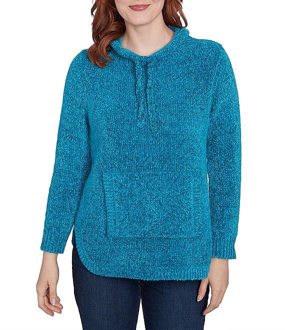 Ruby Rd. Petite Size Eyelash Knit Mock Neck Long Sleeve Kangaroo Pocket Sweater Product Image