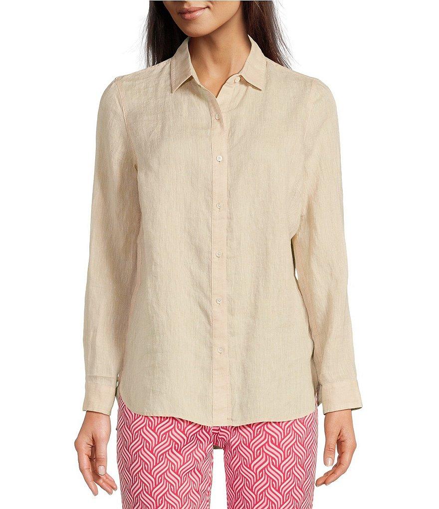 J.McLaughlin Britt Linen Point Collar Long Sleeve Button Front Blouse Product Image