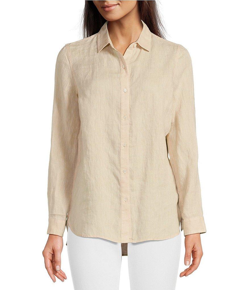 J.McLaughlin Britt Linen Point Collar Long Sleeve Button Front Blouse Product Image