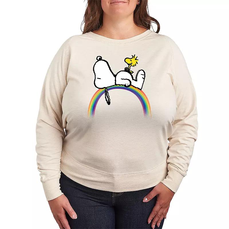 Plus Size Peanuts Snoopy & Woodstock Rainbow French Terry Long Sleeve Tee, Women's, Size: 3XL, Grey Indigo Product Image