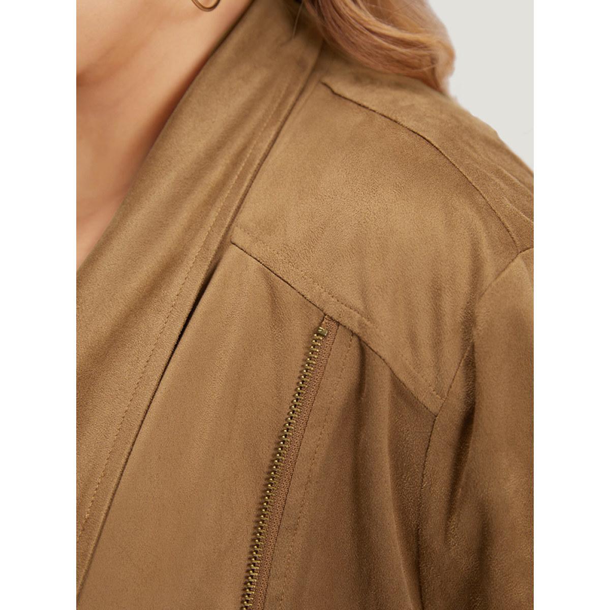 Plus Size Plain Zipper Lapel Collar Jacket Women Bronze Casual Plain Ladies Dailywear Winter Coats BloomChic 12/L Product Image