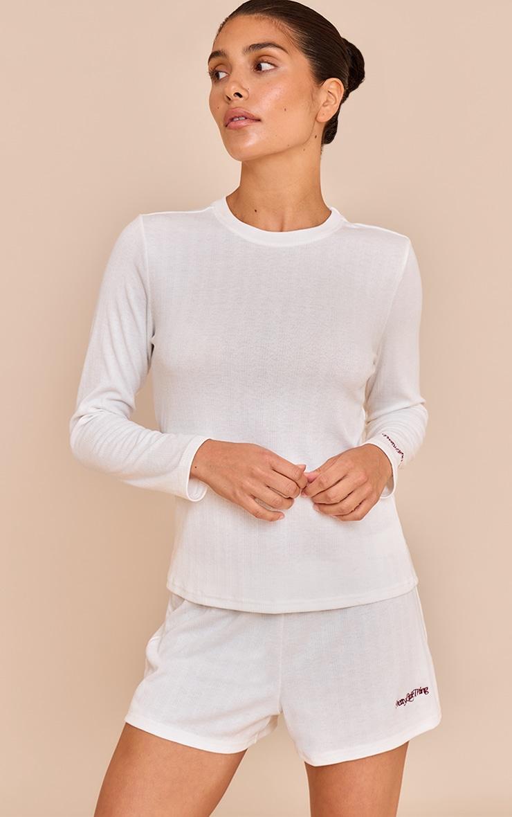 PRETTYLITTLETHING Petite White Embroidered Pointelle Pj Set Product Image