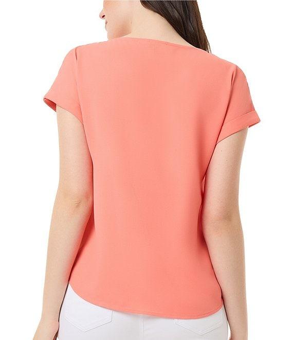 Jones New York Solid Jasper Crepe Boat Neck Short Roll-Tab Sleeves Top Product Image