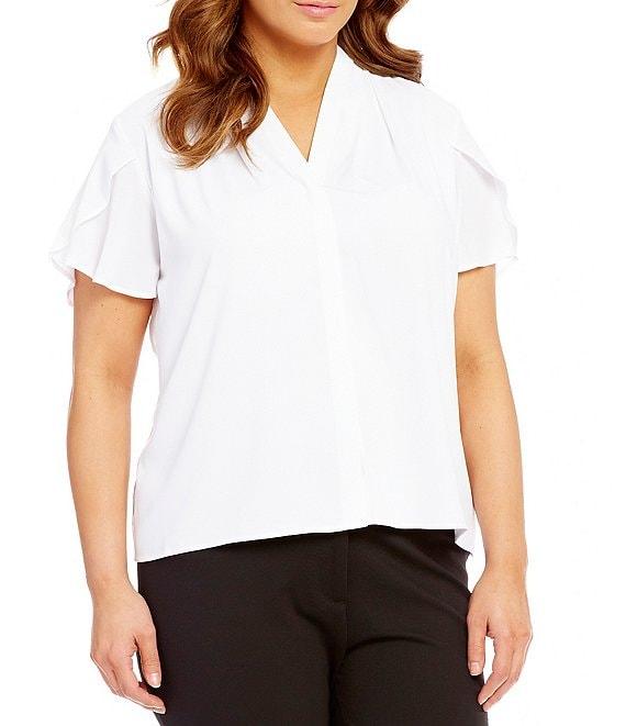 Calvin Klein Plus Size V-Neck Tulip Short Sleeve Blouse Product Image