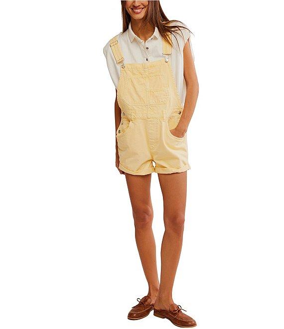 Free People Ziggy Square Neck Sleeveless Frayed Cuffed Hem Shortall Overalls Product Image