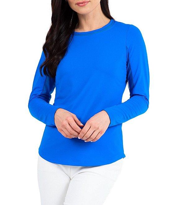 IBKUL Long Sleeve Mesh Inlay Crew Neck Top Product Image