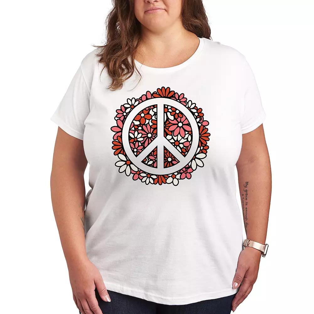 Plus Floral Peace Sign Graphic Tee, Womens Product Image