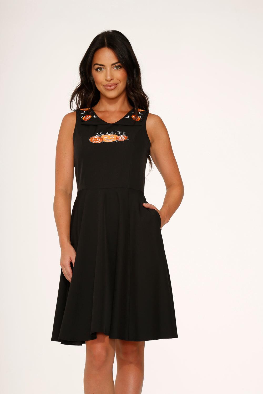 Halloween Pumpkin Embroidery Swing Dress Product Image