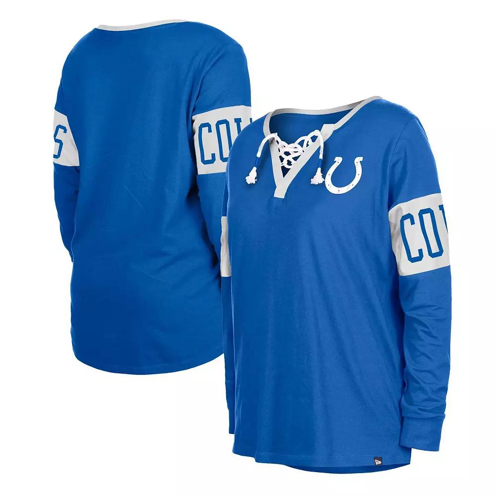 Women's New Era Blue Indianapolis Colts Lace-Up Notch Neck Long Sleeve T-Shirt,  Product Image