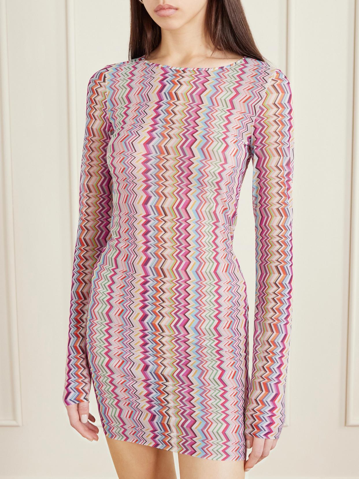 MISSONI Long-sleeve Zigzag Printed Tulle T-shirt In Multi Product Image