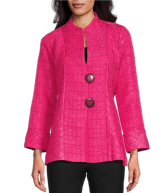 IC Collection Crinkle Jacquard Textured High Neck Bracelet Sleeve Button Front Jacket Product Image