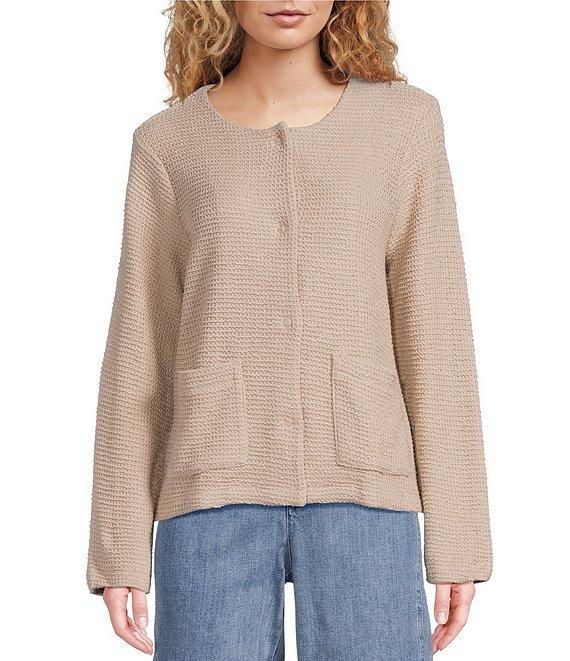 Eileen Fisher Petite Organic Cotton Boucle Round Neck Long Sleeve Jacket Product Image