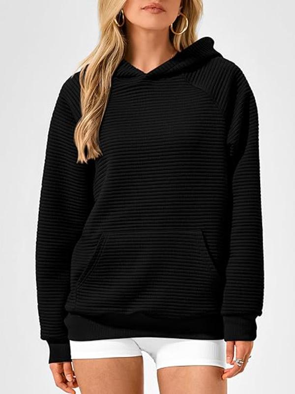 Hooded Long Sleeves Pockets Solid Color Split-Joint Hoodies Tops Product Image