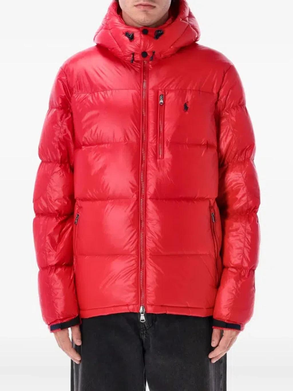 POLO RALPH LAUREN The Gorham Glossed Down Jacket With Detachable Hood In Red Product Image
