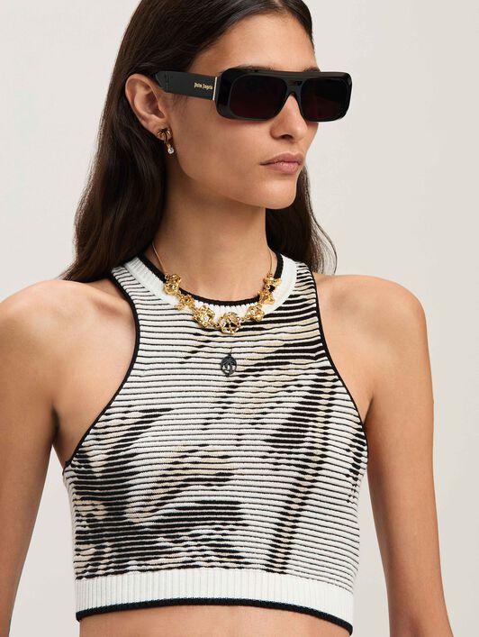 PALMS JACQUARD KNIT TOP OFF WHITE - BLAC Product Image