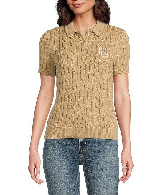 Lauren Ralph Lauren Cable Knit Polo Short Sleeve Top Product Image