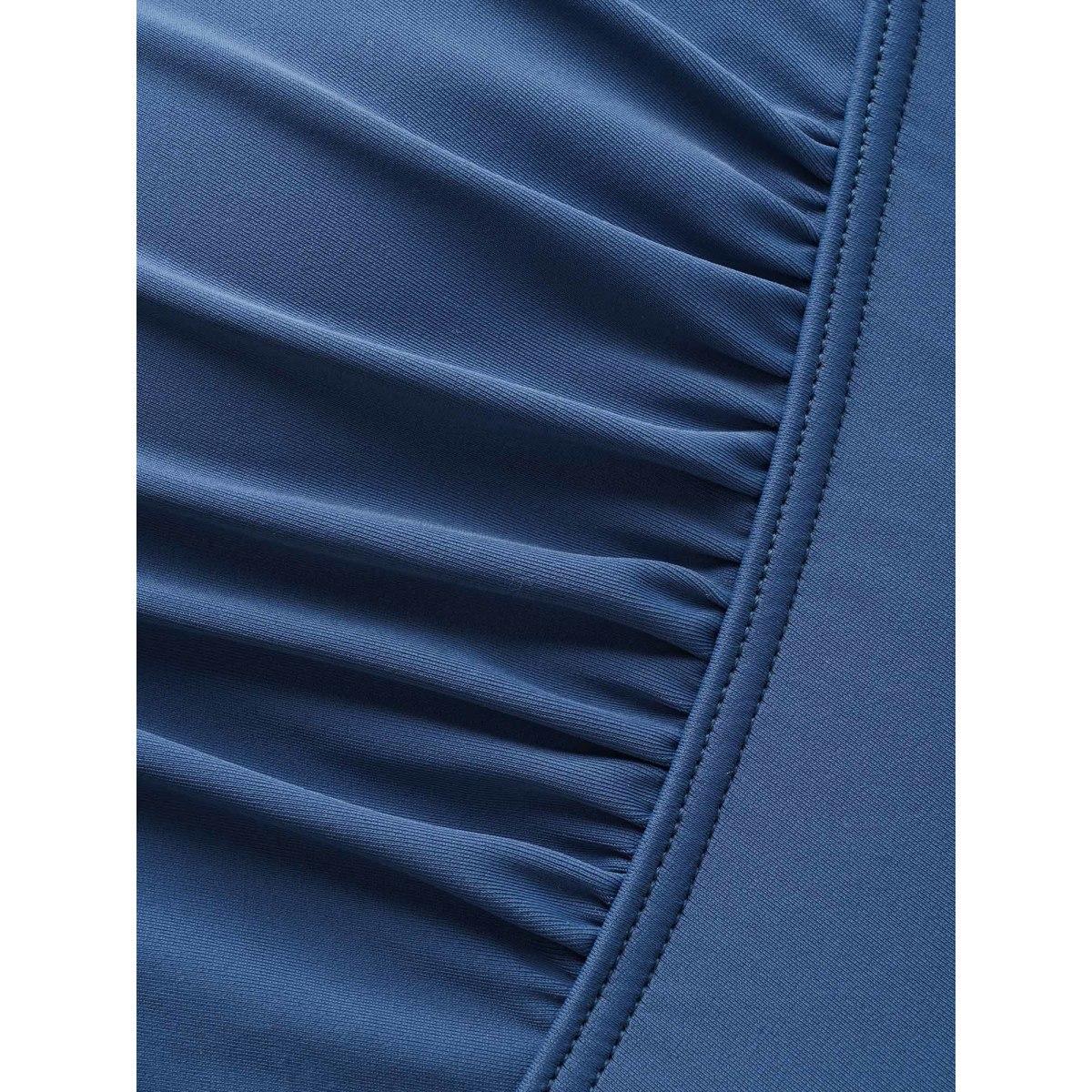 Plus Size Square Neck Ruched Back Crisscross Swim Top Women's Swimwear Aegean Beach Gathered High stretch Skinny Square Neck Curve Swim Tops BloomChic 18-20/2X Product Image