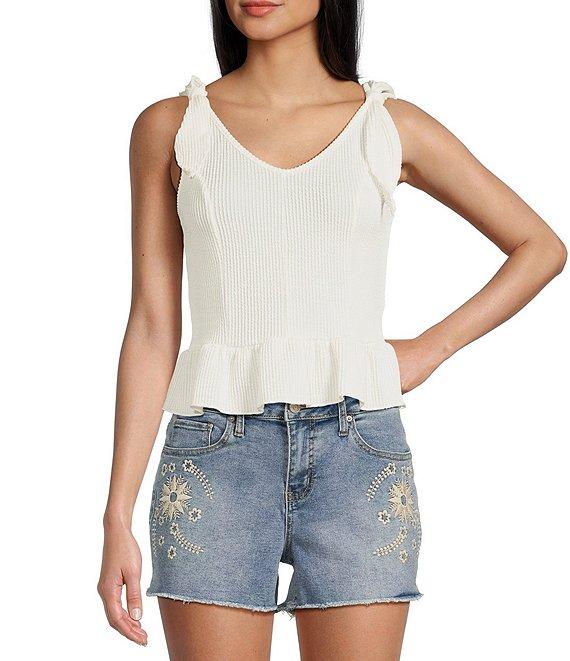 Moa Moa Sleeveless Tie Shoulder Rib Knit Tank Top Product Image