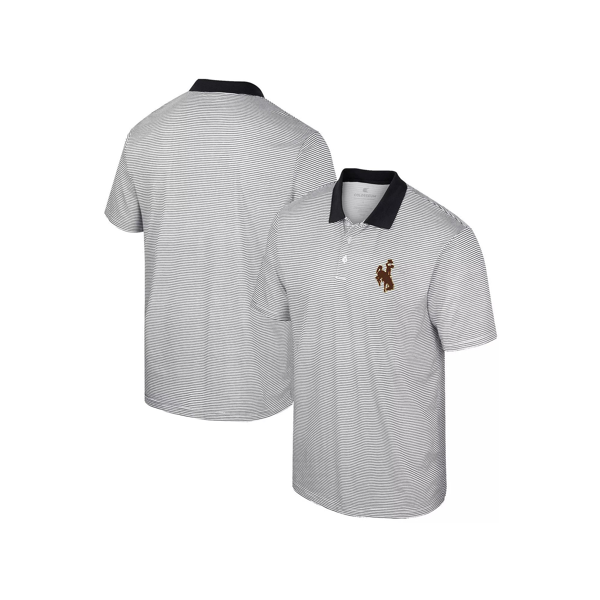 Men's Colosseum White Wyoming Cowboys Print Stripe Polo,  Product Image