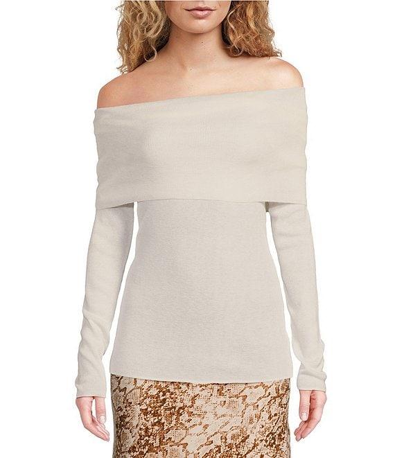 WAYF Sonia Off-The-Shoulder Neck Long Sleeve Sweater Top Product Image