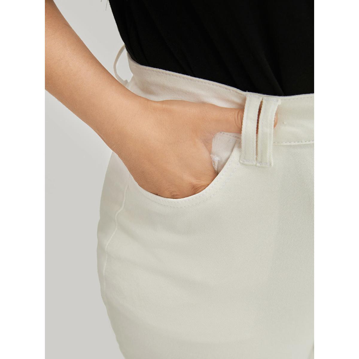 Plus Size Slightly Stretchy High Rise White Wash Bootcut Jeans Women Ivory Casual Plain Pocket Low stretch Pocket Jeans BloomChic 10/M Product Image