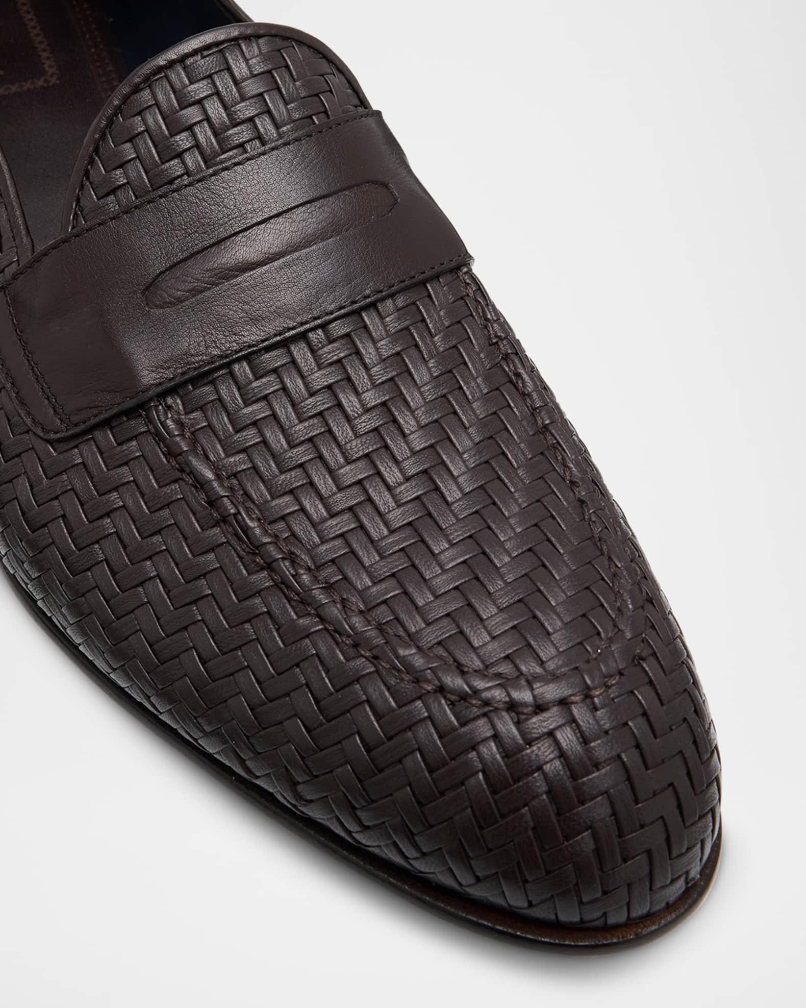 Men's Woven Napa Leather Penny Loafers Product Image