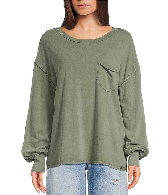 Free People Fade Into You Scoop Neck Long Sleeve Front Pocket Tee Shirt Product Image