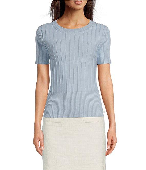 KARL LAGERFELD PARIS Knit Round Neck Short Sleeve Sweater Product Image