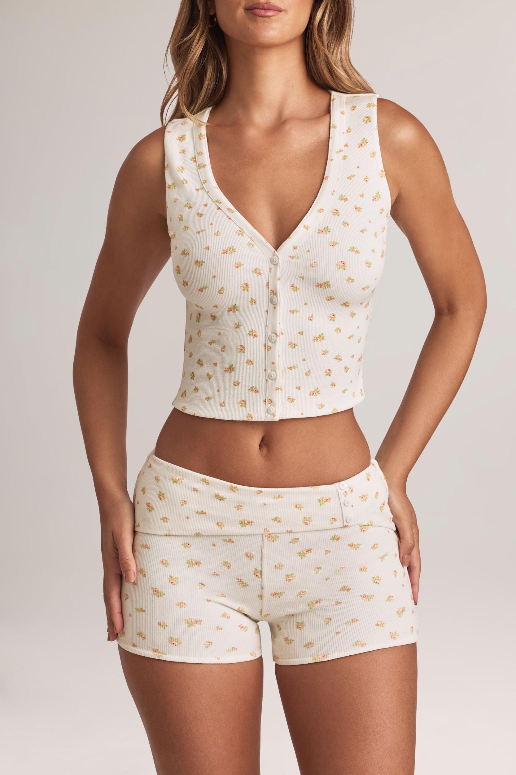 Modal Foldover Mid-Rise Shorts in Floral Print Product Image