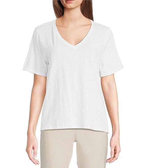 Eileen Fisher Easy Organic Cotton Jersey Knit V-Neck Short Sleeve Tee Product Image