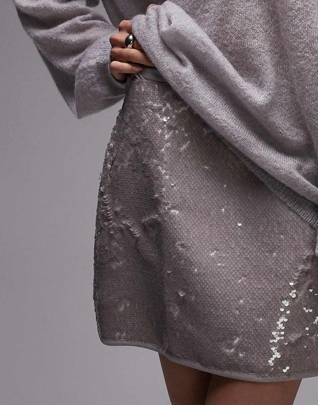 Topshop sequin micro mini in silver gray Product Image