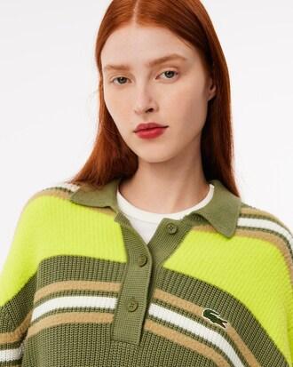 Ribbed Striped Knit Polo Sweater Product Image