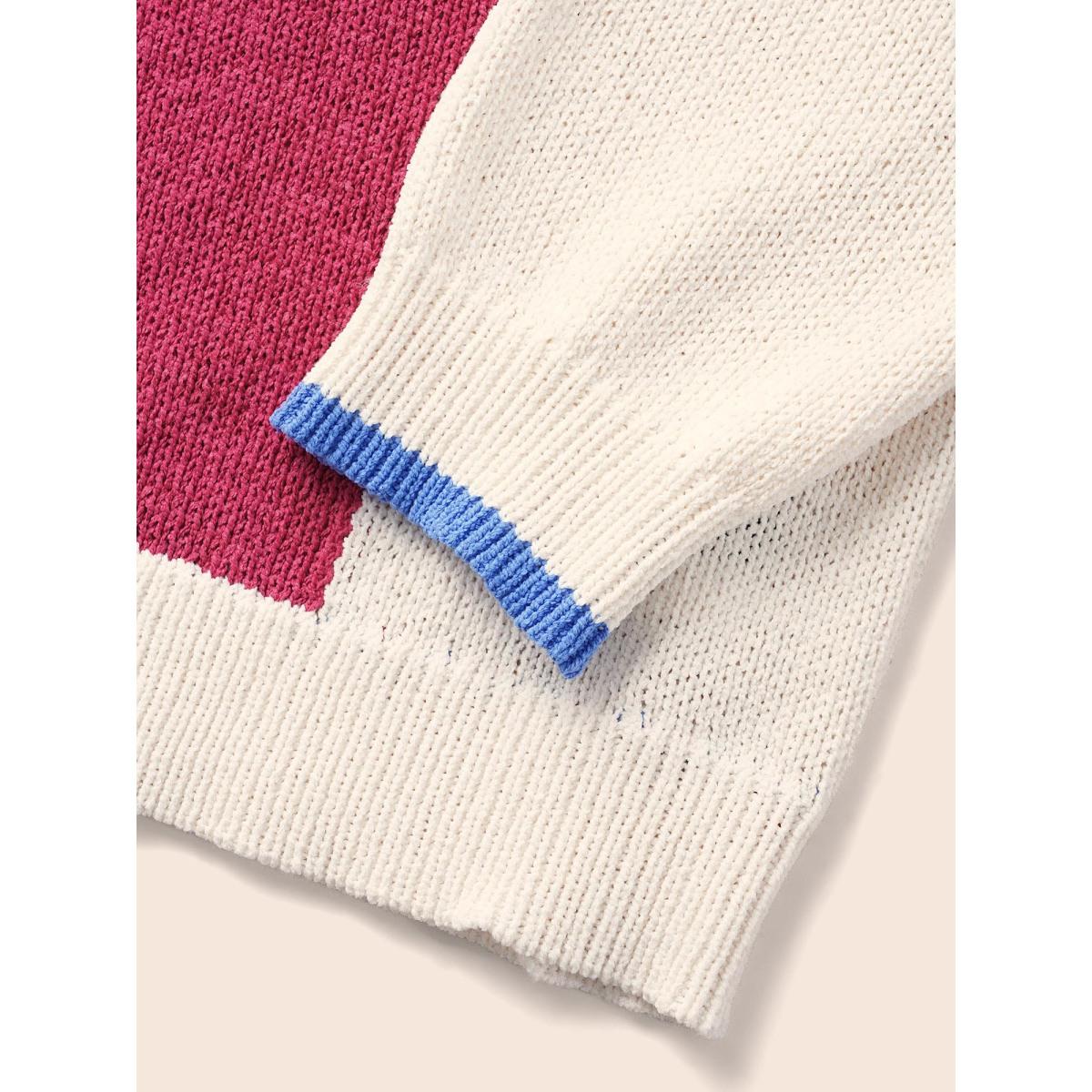 Plus Size Round Neck Rainbow Contrast Texture Pullover Multicolor Women Casual Long Sleeve Round Neck Everyday Pullovers BloomChic 14-16/1X Product Image