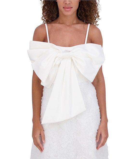 Kensie Matte Satin Square Neck Sleeveless Spaghetti Straps Oversize Bow A-Line Midi Dress Product Image