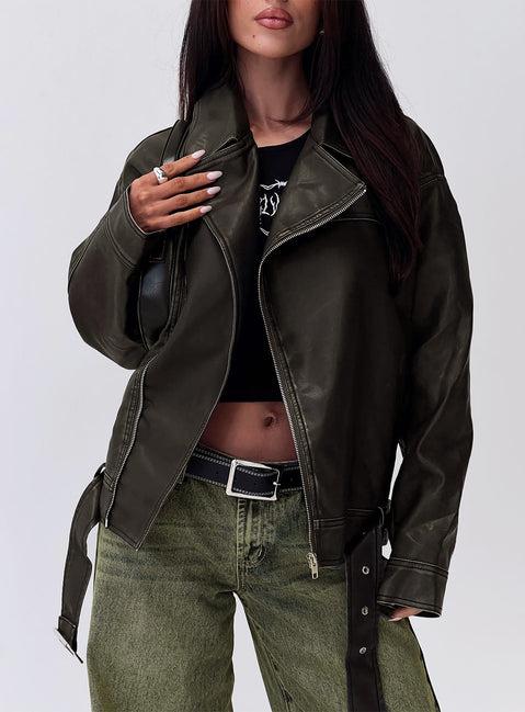 Aldrich Oversized Boyfriend Biker Jacket Washed Grey Product Image