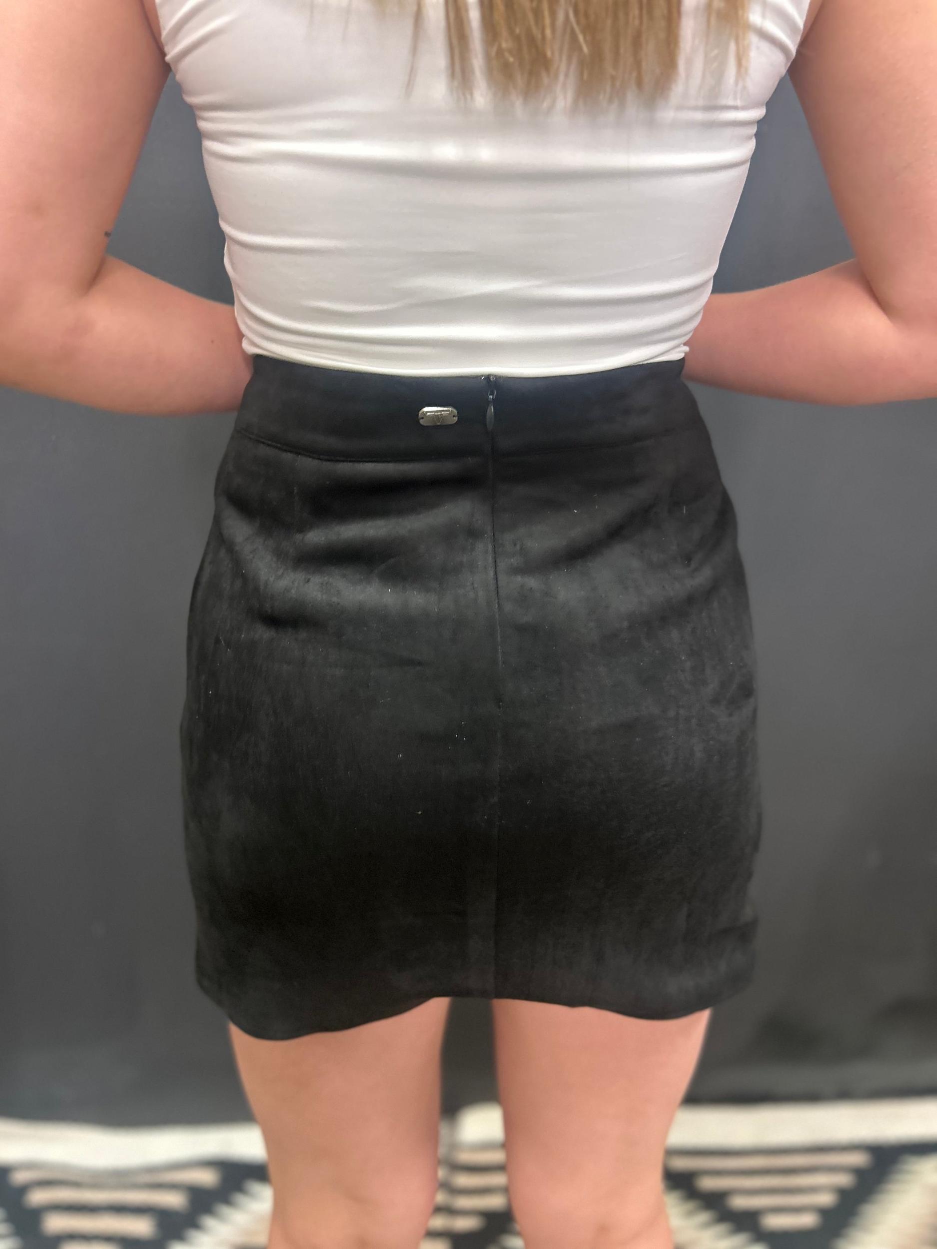 Black Suede Aztec Floral Embroidered Front Slit Skirt* Product Image