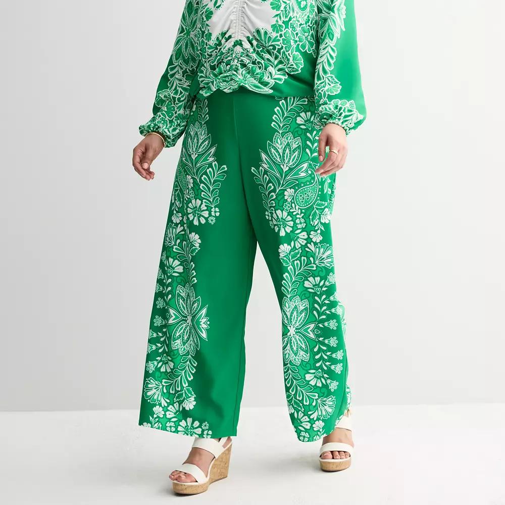 Plus Size INTEMPO™ Printed Border Pants, Women's, Size: 0X, Green Product Image