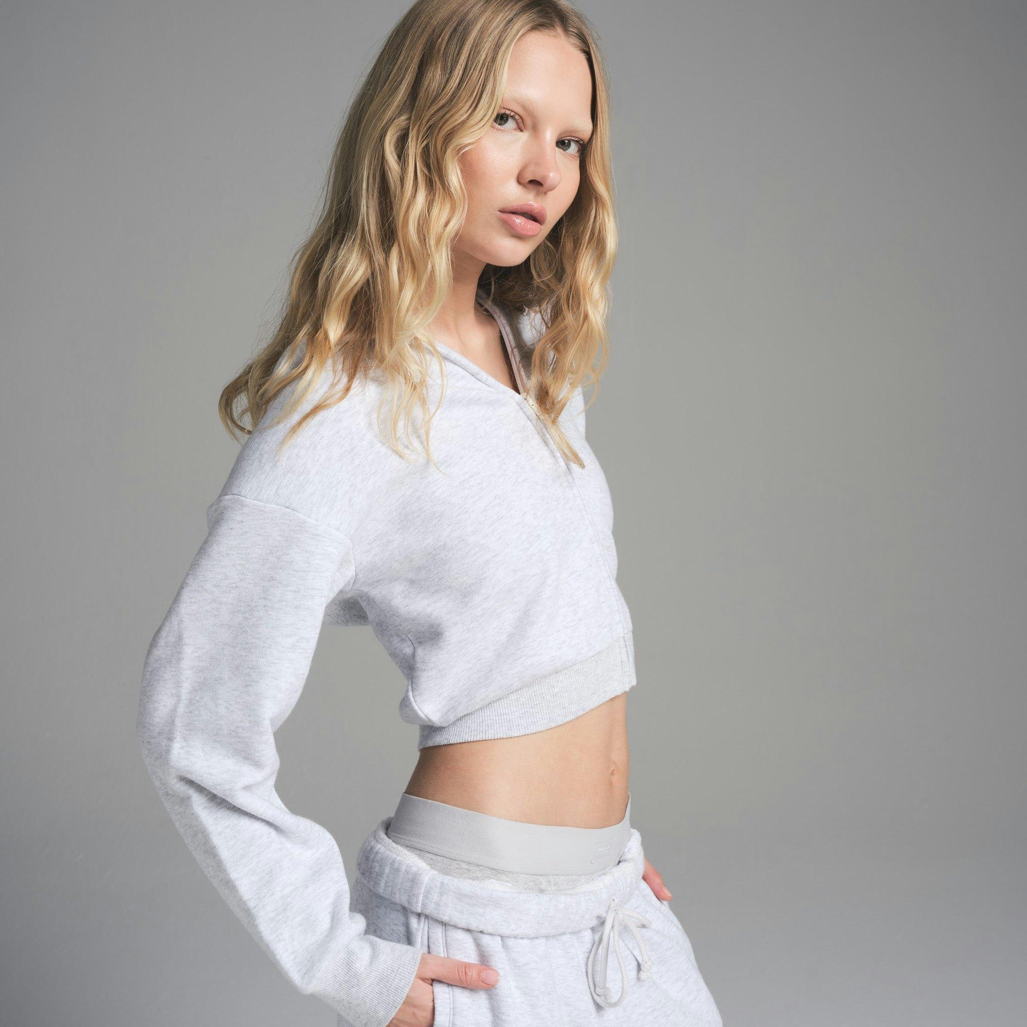 COTTON FLEECE SHRUNKEN HOODIE | LIGHT HEATHER GREY Product Image