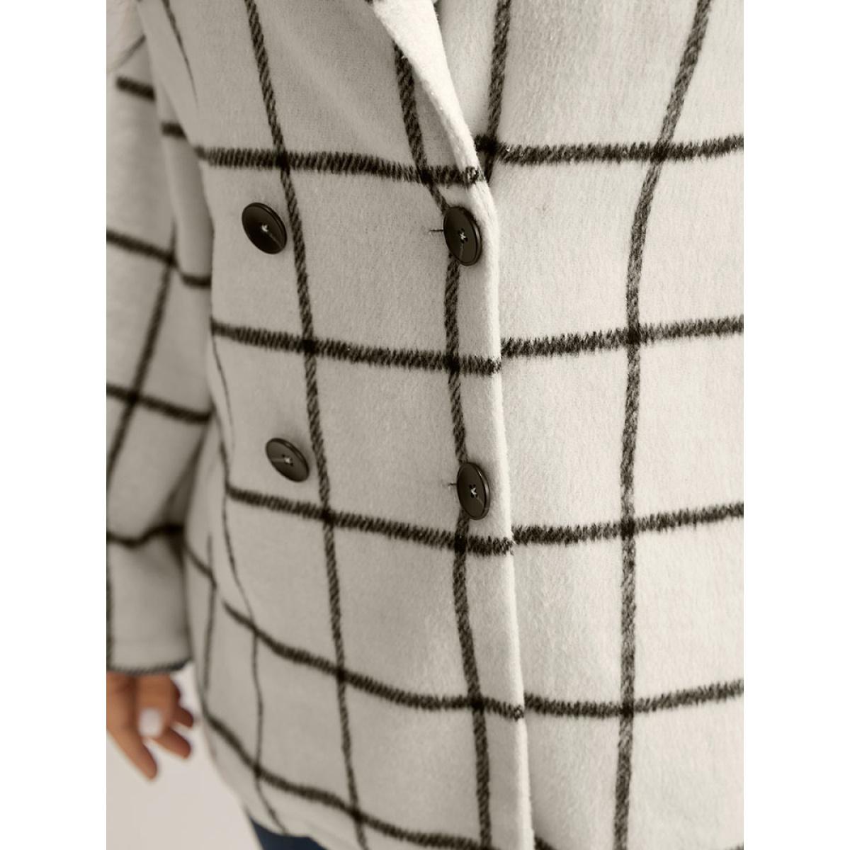 Plus Size Plaid Double Breasted Suit Collar Blazer White Women Dailywear Striped Contrast Sleeve Long Sleeve Suit Collar 12/L Elegant Blazers BloomChic Product Image