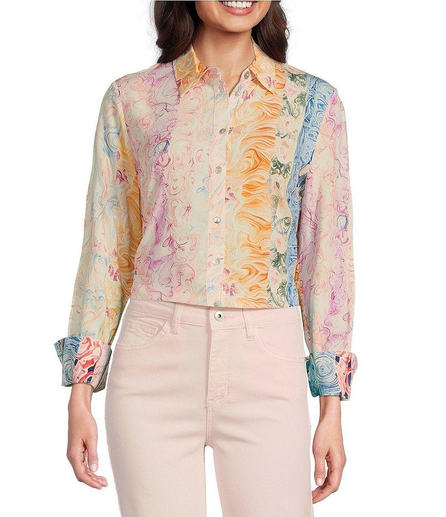 Charlie B. Woven Printed Point Collar Long Sleeve Blouse Product Image