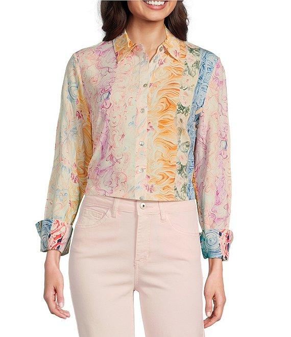 Charlie B. Woven Printed Point Collar Long Sleeve Blouse Product Image