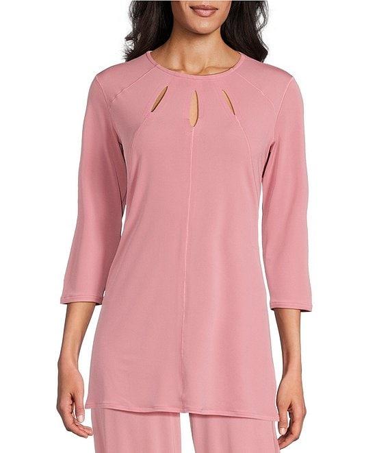 Eva Varro Five Beams Crew Keyhole Neck 3/4 Sleeve Knit Tunic Product Image