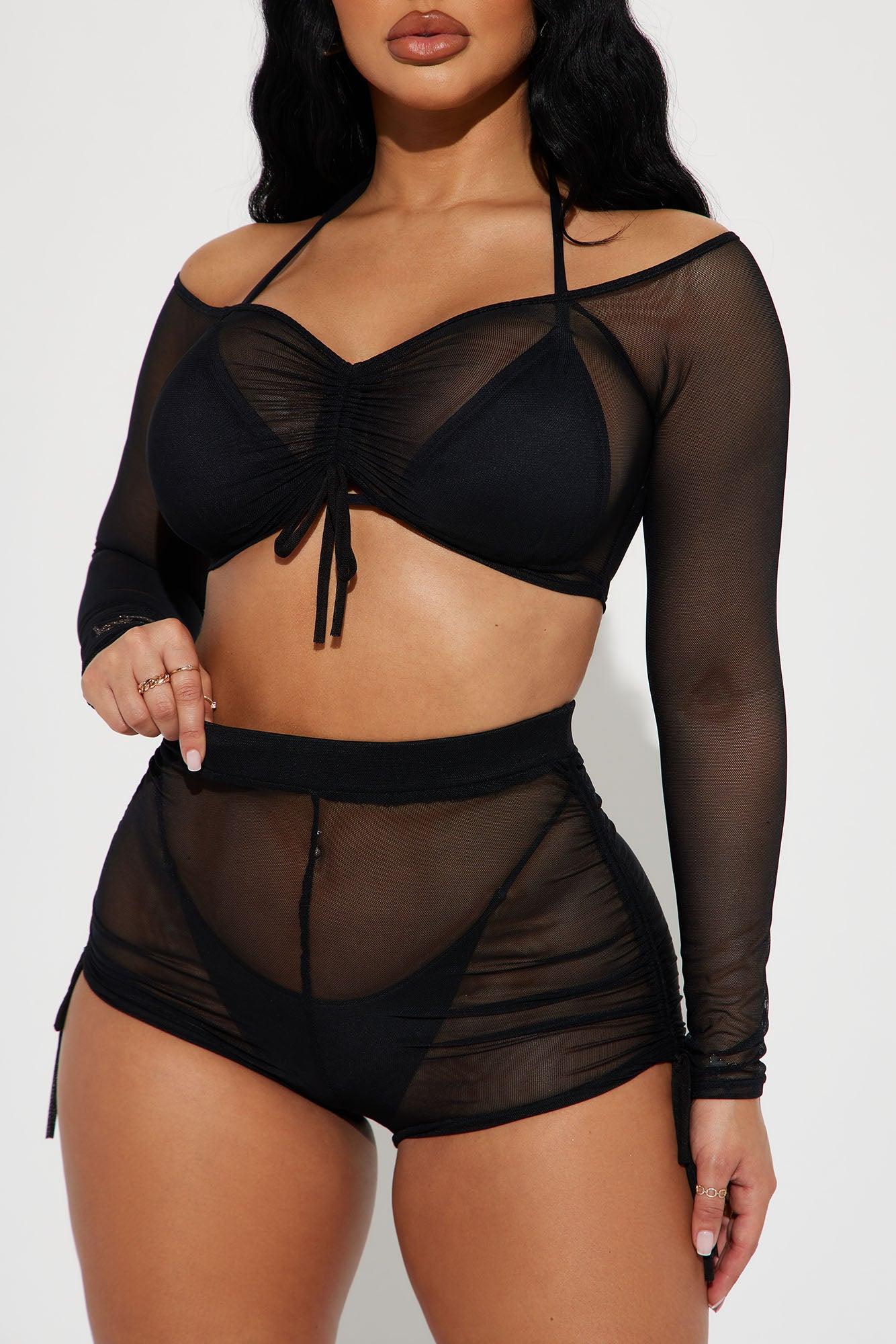 Oasis Babe Ruched Mesh Cover Up Set- Black Product Image